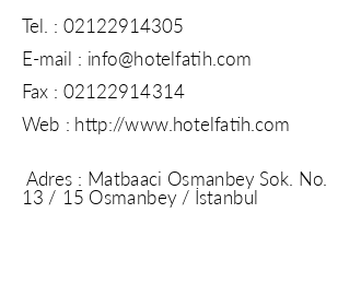 Hotel Fatih iletiim bilgileri